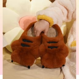 Cute Cartoon Fluffy Slippers For Women Men Winter Warm Shoes Soft Plush Big Paw Anti-slip Couples Indoor Home Cotton Slipper