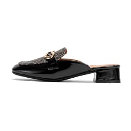 CHCH Buckle Mules for Women Round Toe Backless Flat Mules Slides Mules Shoes Ladies Slip-on Loafers