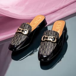 CHCH Buckle Mules for Women Round Toe Backless Flat Mules Slides Mules Shoes Ladies Slip-on Loafers
