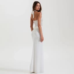 Elegant White Long Curvy Dress Women's Halter Deep V Backless Black Mesh Ruched Maxi Dresses Evening Party Cocktail Robe Summer