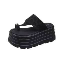 New Women Summer Bling Chunky Slippers High Platform Flip Flops 8CM Wedge Heels Slides Leopard Clip Toe Sandals Beach Slippers