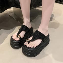 New Women Summer Bling Chunky Slippers High Platform Flip Flops 8CM Wedge Heels Slides Leopard Clip Toe Sandals Beach Slippers
