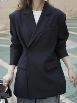 RZIV Fashionable Design Slanted Placket and Back Slit Coats, Loose Fitting Suit, Slimming Jacket for Women