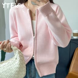 YTFidio 100% Cotton Women O-neck Thick Zipper Solid Cardigan Luxury Designer Clothing Woman Pullover Female Tops 401