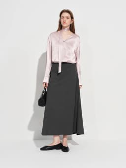 FSLE Wool Acetate Trumpet Skirt Women Elastic Waist Pearlescent Drape Elegant Long Elegant Style Spring 2026 Simple