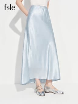 FSLE Wool Acetate Trumpet Skirt Women Elastic Waist Pearlescent Drape Elegant Long Elegant Style Spring 2026 Simple