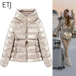 ETJ 2025 Women's Winter New Collection Y2K Golden Luster Pressure-sensitive Rubber quilted hooded Windproof and warm Jacket