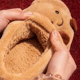 Cute Cartoon Fluffy Slippers For Women Men Winter House Shoes Furry Croissant Bread Style Anti-slip Couples Home Cotton Slides