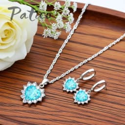 Shiny 925 Sterling Silver Love Heart Crystal Zircon Necklace Earrings Set for Women Girls Engagement Party Fashion Jewelry Gifts