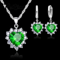 Shiny 925 Sterling Silver Love Heart Crystal Zircon Necklace Earrings Set for Women Girls Engagement Party Fashion Jewelry Gifts