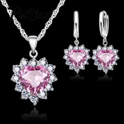 Shiny 925 Sterling Silver Love Heart Crystal Zircon Necklace Earrings Set for Women Girls Engagement Party Fashion Jewelry Gifts