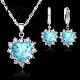 Shiny 925 Sterling Silver Love Heart Crystal Zircon Necklace Earrings Set for Women Girls Engagement Party Fashion Jewelry Gifts