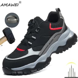 Rotary Buckle Work Boots Indestructible Safety Shoes Men Steel Toe Shoes Puncture-Proof Sneakers Non Slip Work Protective Shoes