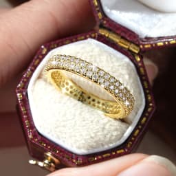 IOGOU Sparkling 1.3mm D Color Full Moissanite Eternity Ring 14k Gold Filled Double-row Finger Bands GRA Cerified Rings for Womem