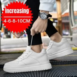New Height Increasing Shoes for Men 10cm Invisible Elevator Sneakers White Leathe Sport Zapatillas De Hombre Big Size 46