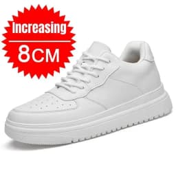 New Height Increasing Shoes for Men 10cm Invisible Elevator Sneakers White Leathe Sport Zapatillas De Hombre Big Size 46