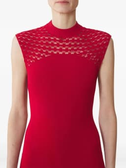 TWOTWINSTYLE Solid Hollow Out Design Sense Knit Dresses for Women Round Neck Sleeveless Tunic Minimalist Long Dress Female New