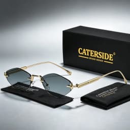 CATERSIDE Men's Small Frameless Sunglasses High-Quality Polygon Metal Frame Y2K Sun Glasses Women's Party Outdoor Glasses UV400