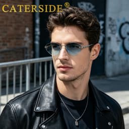 CATERSIDE Men's Small Frameless Sunglasses High-Quality Polygon Metal Frame Y2K Sun Glasses Women's Party Outdoor Glasses UV400