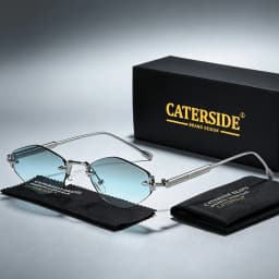 CATERSIDE Men's Small Frameless Sunglasses High-Quality Polygon Metal Frame Y2K Sun Glasses Women's Party Outdoor Glasses UV400