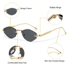 CATERSIDE Men's Small Frameless Sunglasses High-Quality Polygon Metal Frame Y2K Sun Glasses Women's Party Outdoor Glasses UV400