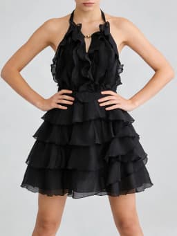 TWOTWINSTYLE Fashion Slimming Spliced Ruffles Mini Dresses F or Women Round Neck Sleeveless High Waist Casual Dress Female New