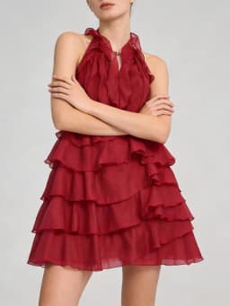 TWOTWINSTYLE Fashion Slimming Spliced Ruffles Mini Dresses F or Women Round Neck Sleeveless High Waist Casual Dress Female New