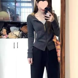 Korean Stretch Slimming Hooded Cardigan Women Retro Versatile Double Zip Up Hoodies Jacket Autumn Casual Warm Knitted Cardigans