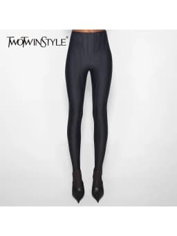 TWOTWINSTYLE Solid Slimming Spliced Line Decoration Minimalist Pants for Women High Waist Fashion Shark Pant Female Autumn New