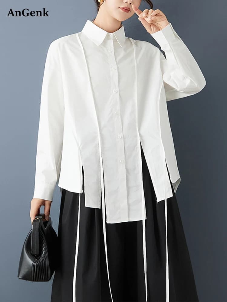 Asymmetrical Oversized White Vintage Shirt Women New Long Sleeve Loose Casual Korean Blouse Tops Clothing Spring Autumn 2026