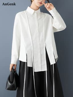 Asymmetrical Oversized White Vintage Shirt Women New Long Sleeve Loose Casual Korean Blouse Tops Clothing Spring Autumn 2026
