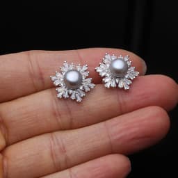 Real Silver 925 Pearl Earrings Woman,Elegant White Natural Freshwater Jewelry Pearl Earring Wife Mother Birthday Gift Pink