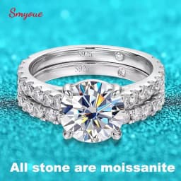 Smyoue 18k Plated 0.6-4.2CT All Moissanite Rings for Women Sparkly Luxury Wedding Diamond Band 100% 925 Sterling Silver Jewelry