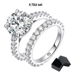 Smyoue 18k Plated 0.6-4.2CT All Moissanite Rings for Women Sparkly Luxury Wedding Diamond Band 100% 925 Sterling Silver Jewelry