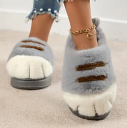 Ins Cat Paw Slippers Adults Winter Flip Flops Men Warm Fur Slides Fluffy Kitten Fuzzy House Shoes Unisex Animal Claw Slipper Man