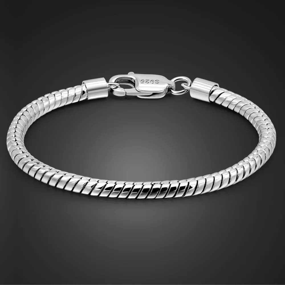 Smooth 3MM 4MM Round Snake Chain Bracelet 100% 925 Sterling Silver Men Women Teen Boy Girls 6.3"- 9" Bangle Jewelry Gift