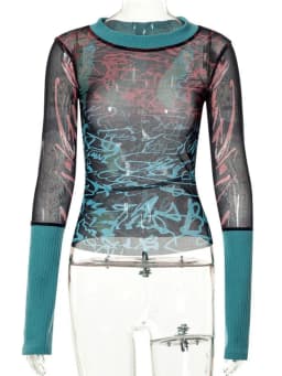 Print Y2k Accessories Crop Top Women Clothes Long Sleeves Graphic T Shirt O-neck Gothic Aesthetic Tshirt Pullover Ropa De Mujer