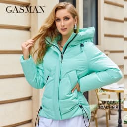 GASMAN 2023 Winter Down Jacket Women Short Classic zipper Design Pocket Stand Collar Hooded Slim Coat Women Parkas 83319