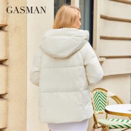 GASMAN 2023 Winter Down Jacket Women Short Classic zipper Design Pocket Stand Collar Hooded Slim Coat Women Parkas 83319
