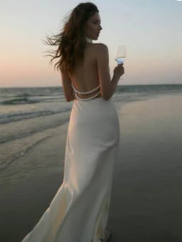 GACVGA Satin Backless Pearls Sexy Bodycon Prom Party Maxi Dress Halter Sleeveless Celebrity Evening Runway Slim Club Long Dress