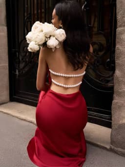 GACVGA Satin Backless Pearls Sexy Bodycon Prom Party Maxi Dress Halter Sleeveless Celebrity Evening Runway Slim Club Long Dress