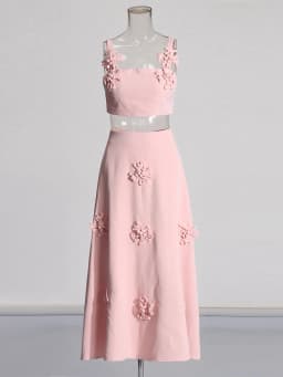 TWOTWINSTYLE Spliced Appliques Two Piece Set For Women Square Collar Sleeveless Top High Waist A Line Skirt Solid Sets Female