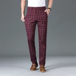 2024 Summer Classic Simple Straight Casual Pants for Men Personalized Checkered Versatile Stretch Business Casual Slim Trousers