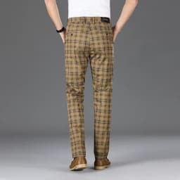 2024 Summer Classic Simple Straight Casual Pants for Men Personalized Checkered Versatile Stretch Business Casual Slim Trousers