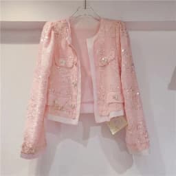 Spring Autumn Women's Jacket Korean New Cardigan Splicing Sequin Outerwear Female Long Sleeved Stylish Socialite Versatile Top