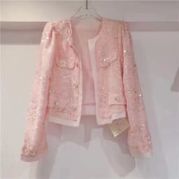 Spring Autumn Women's Jacket Korean New Cardigan Splicing Sequin Outerwear Female Long Sleeved Stylish Socialite Versatile Top