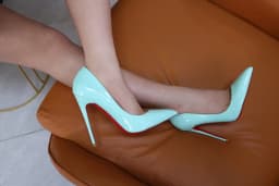 Spring New Light Green Lacquer Leather Pointed High Heels Single Red Sole Shoes Shallow Mouth Nightclub French Size 13CM