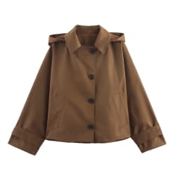 Autumn New European and American Style Hooded Long Sleeved Lapel Jacket Single Breasted Trench Coat Short Jacket
