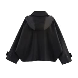 Autumn New European and American Style Hooded Long Sleeved Lapel Jacket Single Breasted Trench Coat Short Jacket