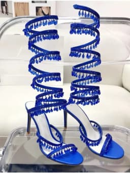 2025 Women's New Fashion Tassel Crystal Shoes Sexy Banquet Party Stiletto High Heels Women's Large Sandals Dance Shoes